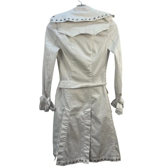 9.8 Jeans White Trench Coat Studded Belted Waist Single-Breasted Small - Picture 6 of 11